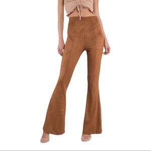 Gianni Bini Brown Suede-Look High-Waist Flare Pants
